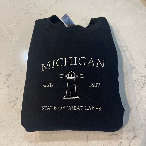 Embroidered Michigan Great Lakes Graphic Crewneck - Picture 1 of 4